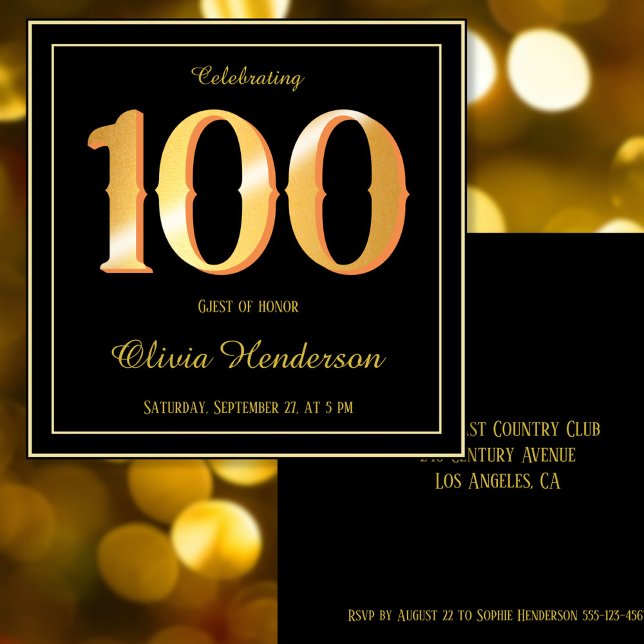 Invitation 100e anniversaire Célébration de l'or avant arrièr (Créateur téléchargé)