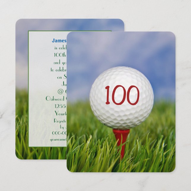 Invitation 100e anniversaire de la fête de golf thème (Devant / Derrière)
