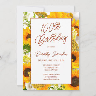 Invitation 100e anniversaire Fleuron moderne de tournesol