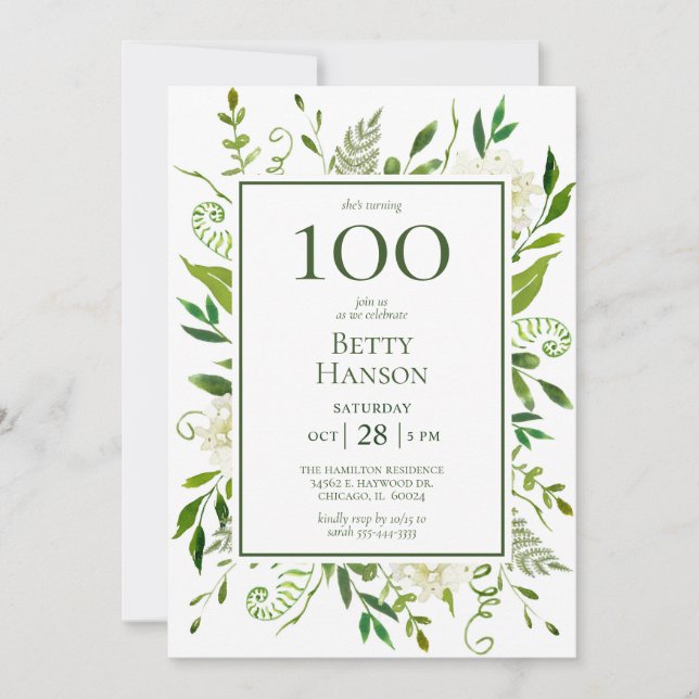Invitation 100e anniversaire Hydrangeas blancs (Devant)