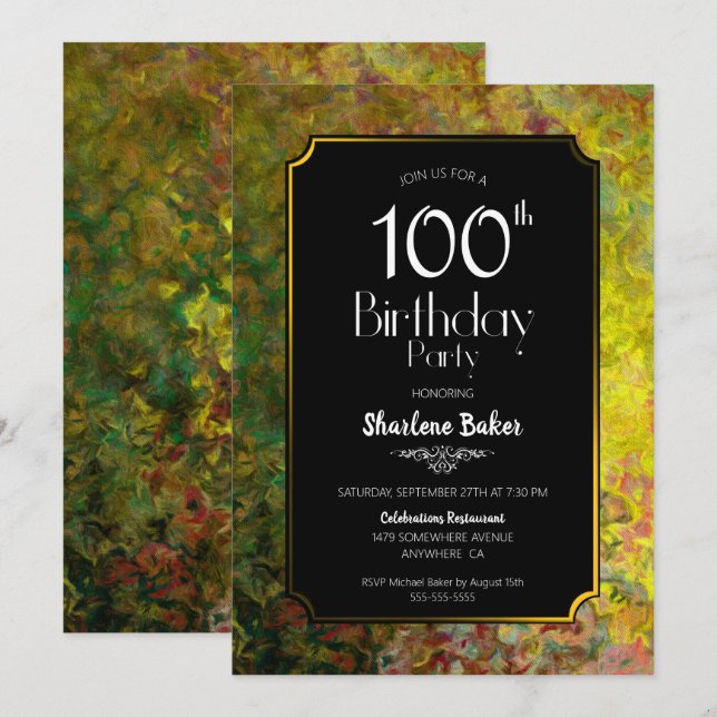 Invitation 100e anniversaire Noir et or (Devant / Derrière)