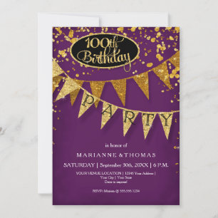 Invitation 100e Anniversaire Pennant Bannière Confetti