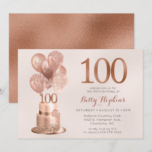 Invitation 100e anniversaire Rose Gold Cake