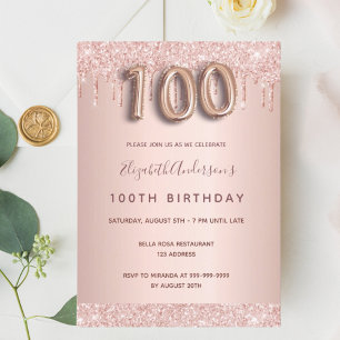Invitation 100e anniversaire rose parties scintillant or gout