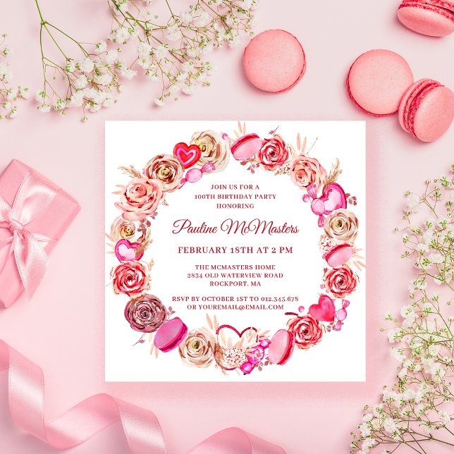 Invitation 100e anniversaire Rose Rose Coeur Tourbillonnant V (Créateur téléchargé)