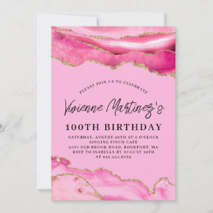 Invitation 100e fête Anniversaire rose Agate Marbre