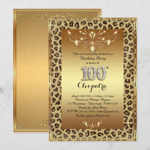 Invitation 100e, fête d'anniversaire 100e, Royal Cheetah or+