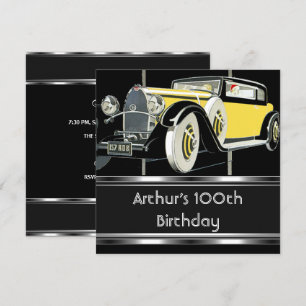 Invitation 100e fête d'anniversaire Black Vintage Car Mans