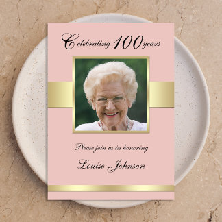 Invitation 100e Photo Anniversaire Rose de la fête d'or Invit