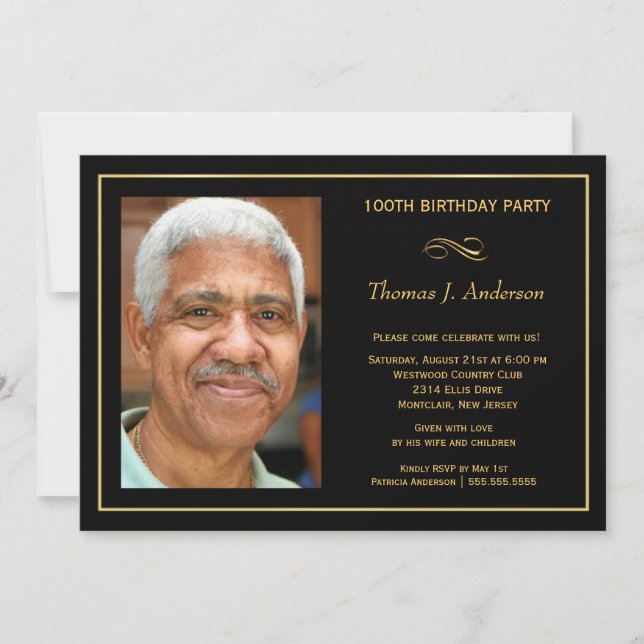 Invitation 100th Le noir des hommes de fête d'anniversaire et (Devant)