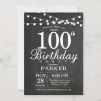 100th Lumières de ficelle de tableau d'invitation
