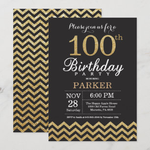 Invitation 100th Noir d'invitation d'anniversaire et parties