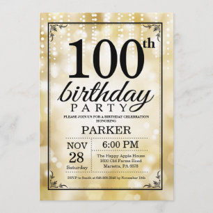 Invitation 100th Parties scintillantes d'or d'invitation