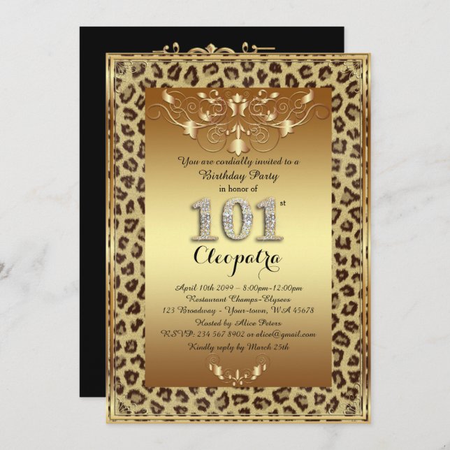 Invitation 101st, fête d'anniversaire 101st, or royal de (Devant / Derrière)