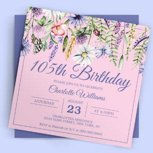 Invitation 105e anniversaire Fleur sauvage rose 105 ans