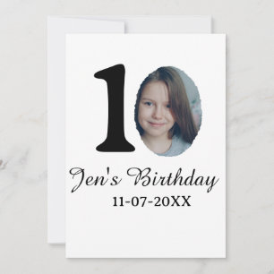 Invitation 10 e anniversaire photo en gras lettre enfant nom 