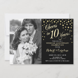 Invitation 10e anniversaire avec photo - Black Gold