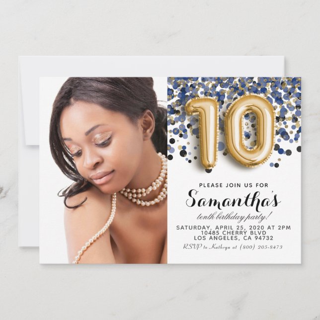Invitation 10e anniversaire Confetti Gold Portrait (Devant)
