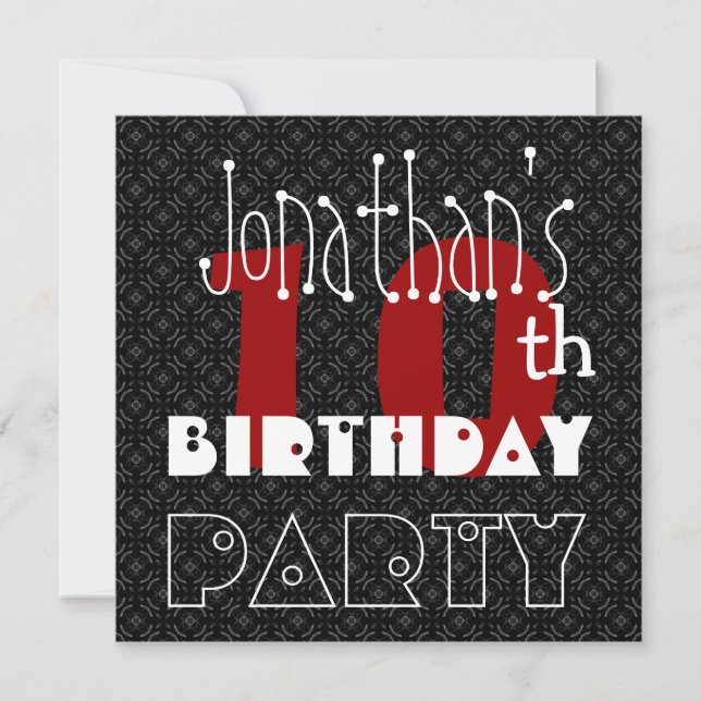 Invitation 10e anniversaire de l'enfant Nom personnalisé Noir (Devant)