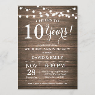Invitation 10e anniversaire de mariage Bois rustiq