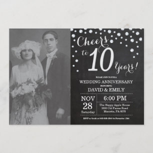 Invitation 10e anniversaire de mariage Chalkboard Noir Argent