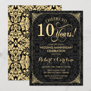 Invitation 10e anniversaire de mariage - Damassé noir or