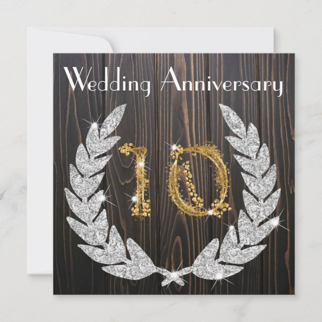 Invitation 10e anniversaire de mariage Diamond Laurel & Gold (Devant)