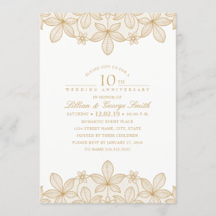 Invitation 10e anniversaire de mariage élégant lace doré