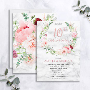 Invitation 10e Anniversaire de Mariage Élégant Rose Doré Flor