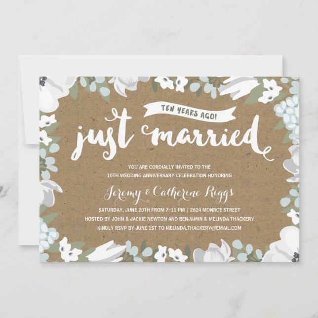 Invitation 10e anniversaire de mariage Floral Rustique (Devant)