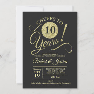Invitation 10e Anniversaire de Mariage Motif Tableau Noir Dor