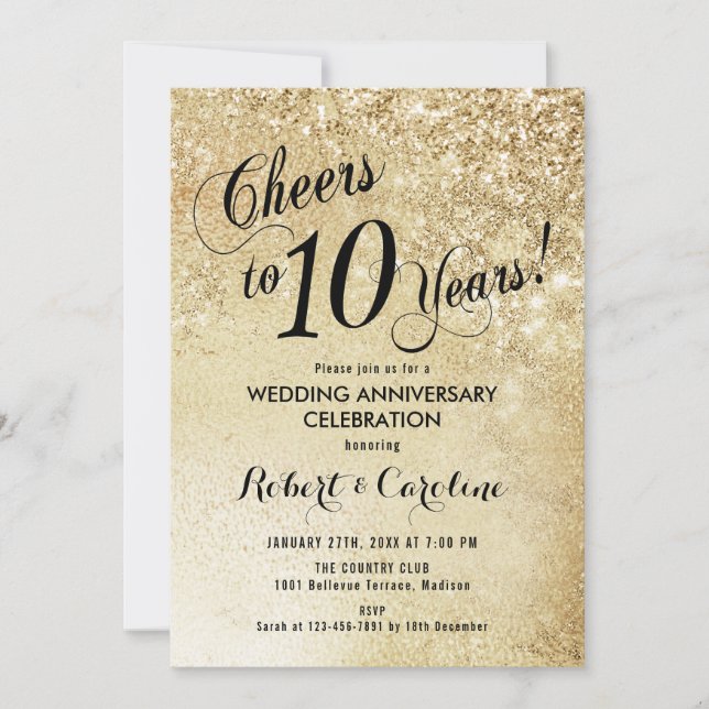 Invitation 10e anniversaire de mariage or (Devant)