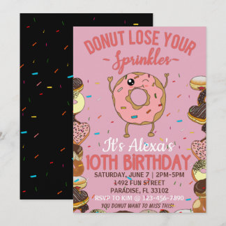 Invitation 10e anniversaire Donut Thème Amusant Fête des fill