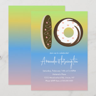 Invitation 10e anniversaire Donuts Rainbow Ombre Party