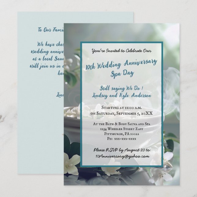 Invitation 10e anniversaire du Mariage Spa Wellness Invitatio (Devant / Derrière)