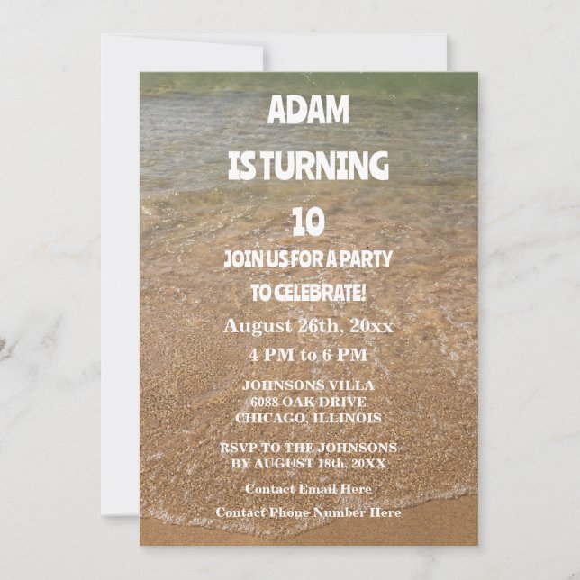 Invitation 10e anniversaire fête Dixième Ocean Sandy Beach Pe (Devant)