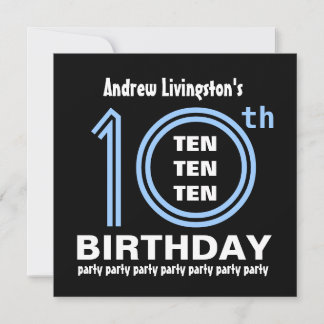 Invitation 10e anniversaire Fête moderne Bleu et Noir B451