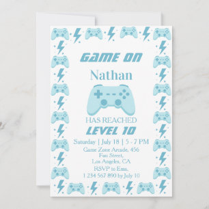 Invitation 10e anniversaire garçon   Fête de jeu vidéo de niv
