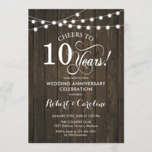 Invitation 10e anniversaire Mariage - Bois rustique