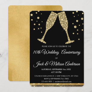 Invitation 10e anniversaire Mariage Champagne Glasses