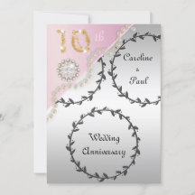 10e anniversaire Mariage Embossed Silver Rose or