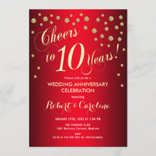 Invitation 10e anniversaire Mariage - Rouge et or