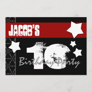 Invitation 10e Anniversaire Moderne pour lui Rouge Blanc Noir