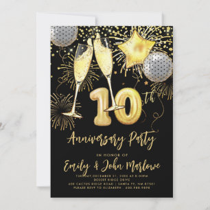 Invitation 10e anniversaire Parties scintillant d'or Confetti