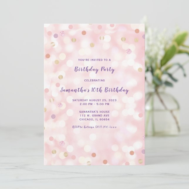 Invitation 10e anniversaire Purple Pink Gold (Debout devant)