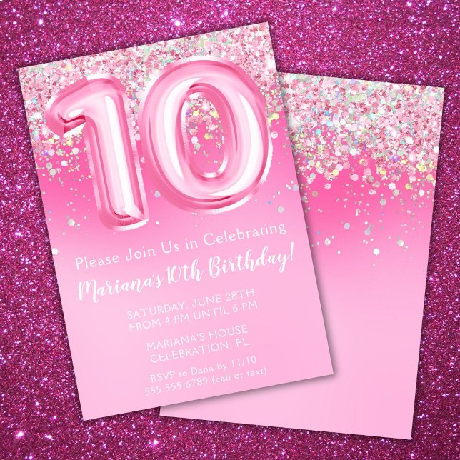 Invitation 10e Anniversaire rose Fille Parties sci (Créateur téléchargé)