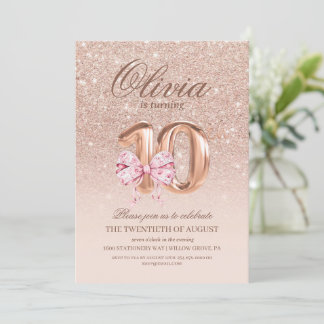 Invitation 10e anniversaire Rose rose or bow fête d'anniversa