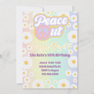 Invitation 10e anniversaire Tie Dye Peace Out Chiffres simple