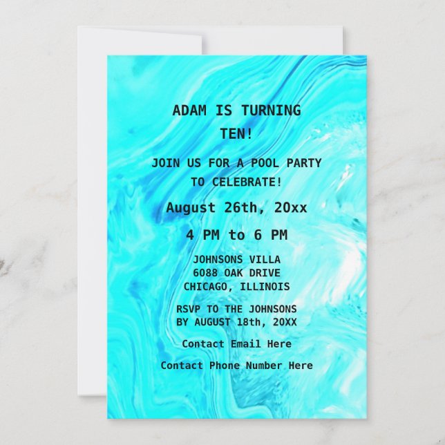 Invitation 10e anniversaire Turquoise Bleu Abstrait Artsy âge (Devant)
