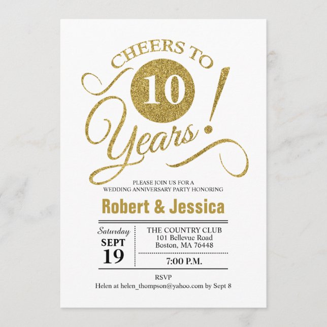 Invitation 10e fête du Mariage - Gold White (Devant)
